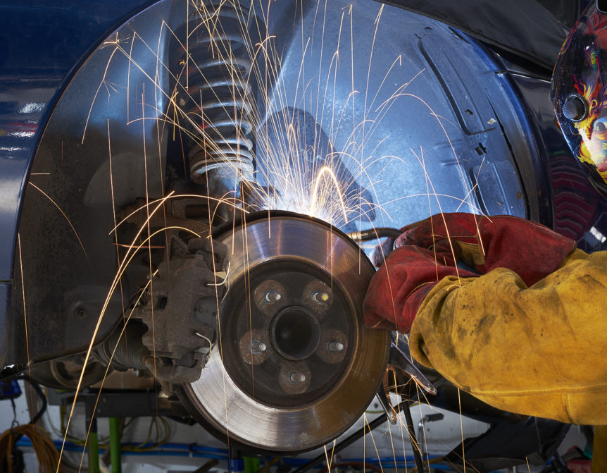 Grinding sparks during a brake and hub repair